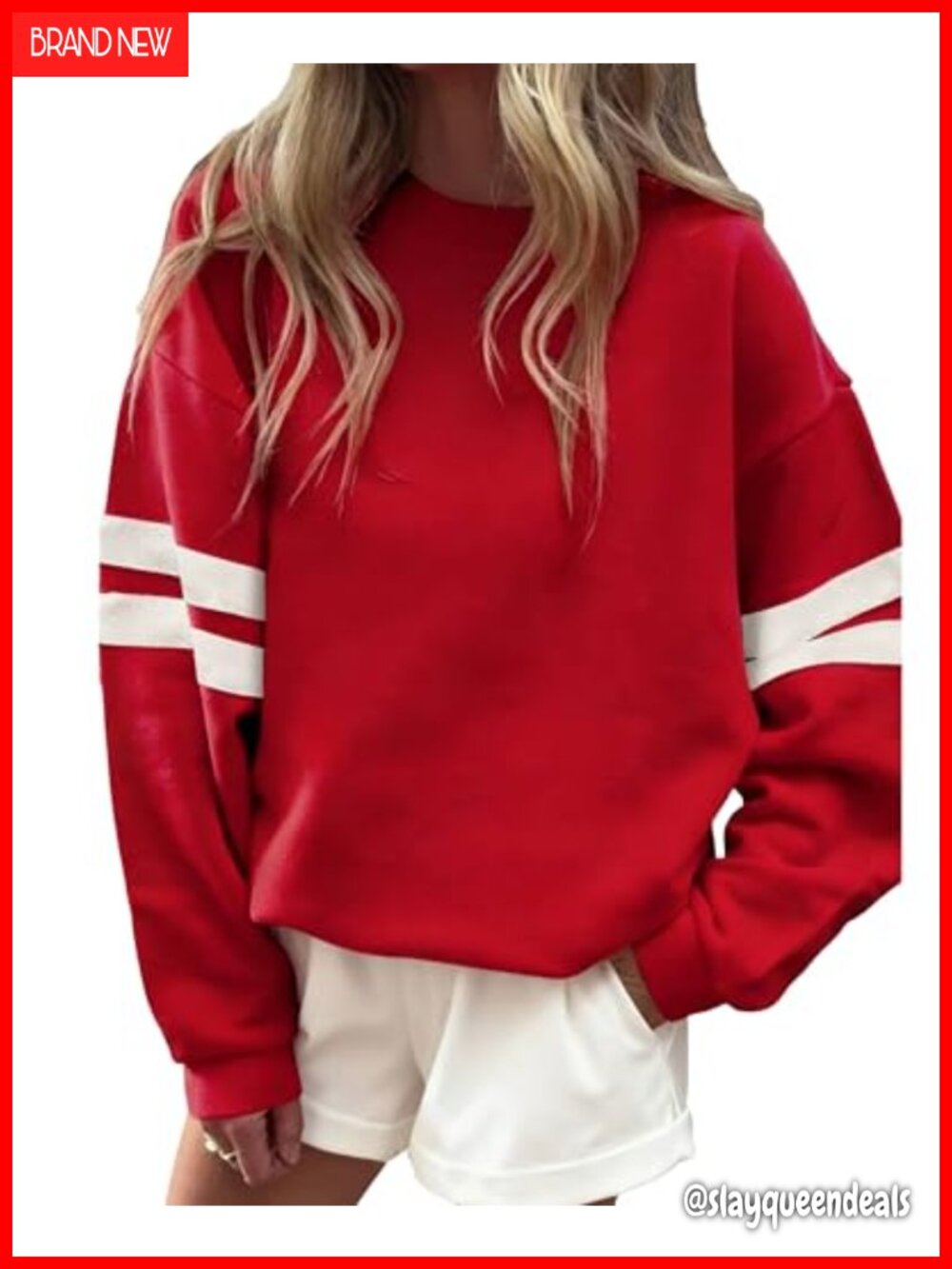 Women Varsity Striped Drop Shoulder Crewneck Sweatshirt Pullover